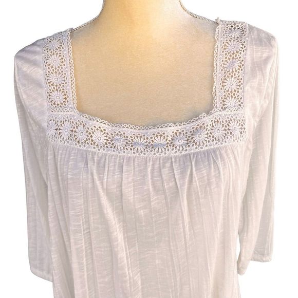 L.A. HEARTS Women's Blouse Ivory Boho Large Crinkle-Rayon 3/4 Sleeve Square Neck - Picture 6 of 14